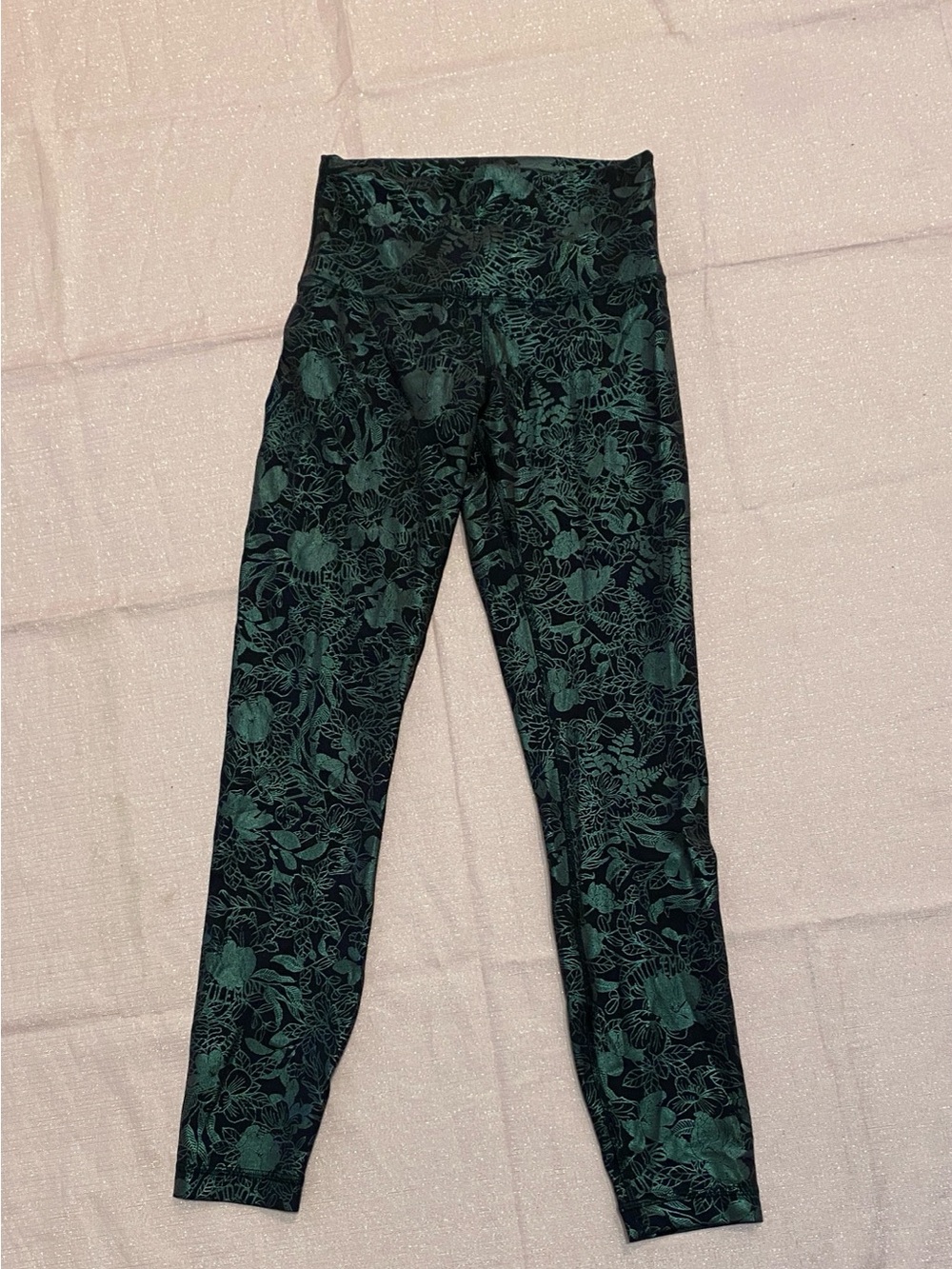 lululemon athletica Black and Silver Floral Print Leggings